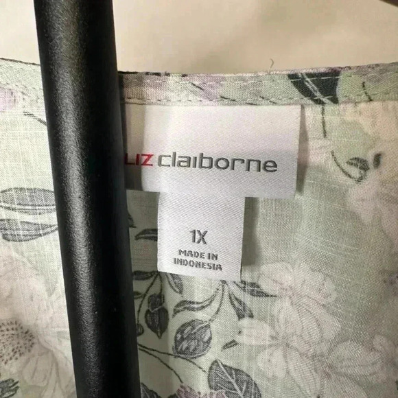 Liz Claiborne Floral Linen Button Down 3/4 Sleeve Plus Size 1X - Picture 3 of 4
